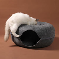 2-in-1 Felt Donut Cat Bed & Interactive Tunnel Cave