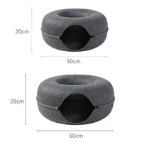 2-in-1 Felt Donut Cat Bed & Interactive Tunnel Cave