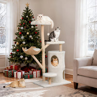 Multi-Tier Indoor Cat Tree Tower with Wicker Basket