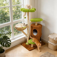 Multi-Tier Indoor Cat Tree Tower with Wicker Basket