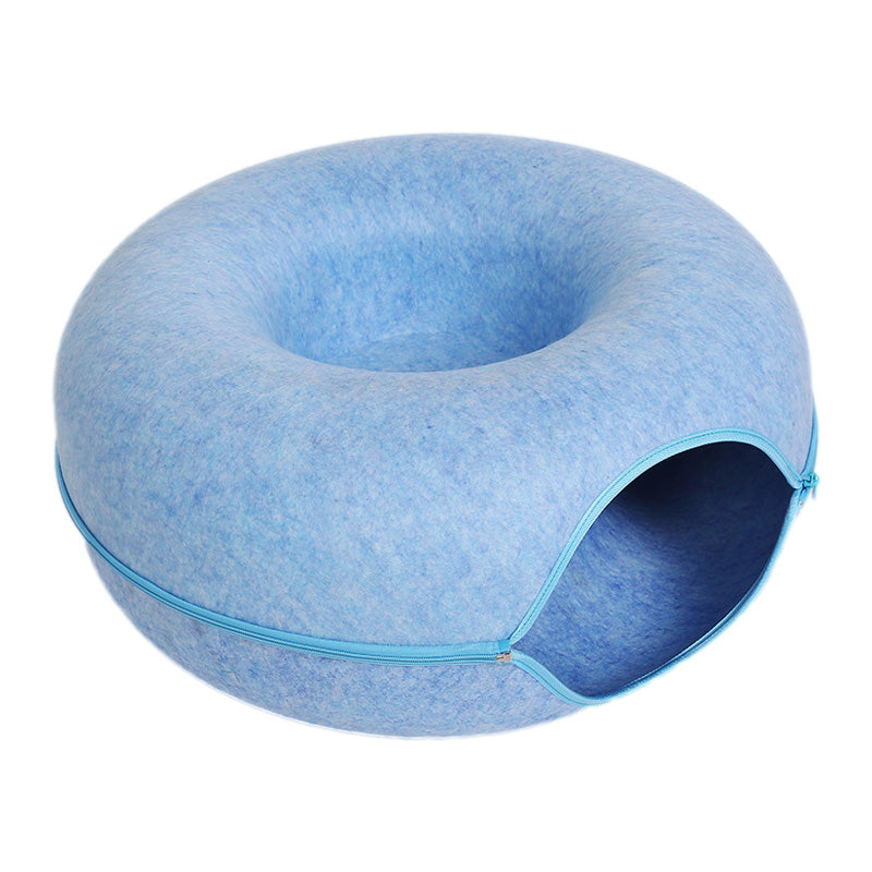 2-in-1 Felt Donut Cat Bed & Interactive Tunnel Cave