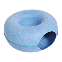 2-in-1 Felt Donut Cat Bed & Interactive Tunnel Cave