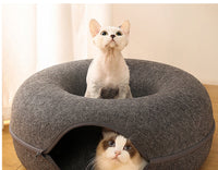 2-in-1 Felt Donut Cat Bed & Interactive Tunnel Cave