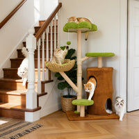 Multi-Tier Indoor Cat Tree Tower with Wicker Basket