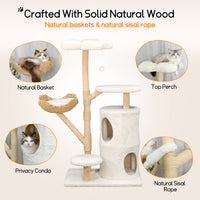 Multi-Tier Indoor Cat Tree Tower with Wicker Basket