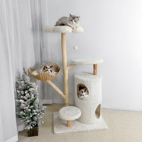 Multi-Tier Indoor Cat Tree Tower with Wicker Basket
