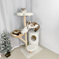 Multi-Tier Indoor Cat Tree Tower with Wicker Basket