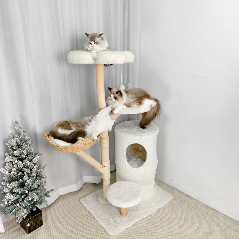 Multi-Tier Indoor Cat Tree Tower with Wicker Basket