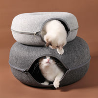 2-in-1 Felt Donut Cat Bed & Interactive Tunnel Cave