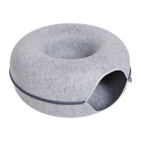 2-in-1 Felt Donut Cat Bed & Interactive Tunnel Cave