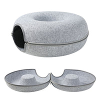 2-in-1 Felt Donut Cat Bed & Interactive Tunnel Cave