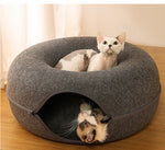 2-in-1 Felt Donut Cat Bed & Interactive Tunnel Cave