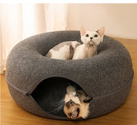 2-in-1 Felt Donut Cat Bed & Interactive Tunnel Cave