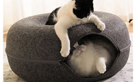 2-in-1 Felt Donut Cat Bed & Interactive Tunnel Cave