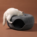 2-in-1 Felt Donut Cat Bed & Interactive Tunnel Cave