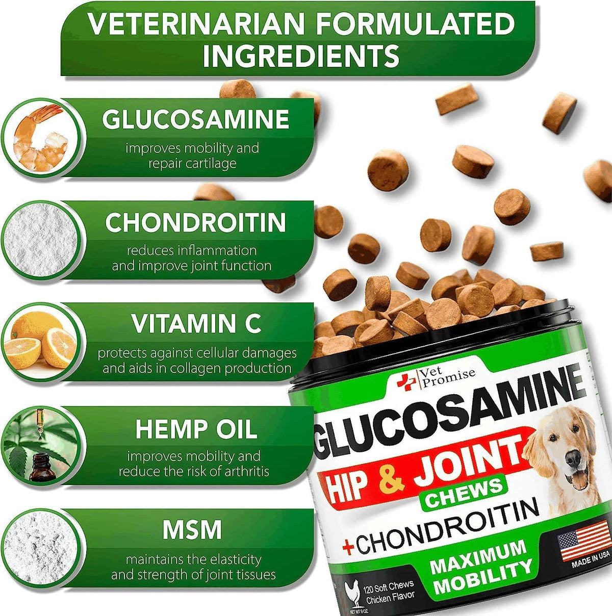 Mobility & Hip Joint Glucosamine Chews for Dogs – 2 Pack